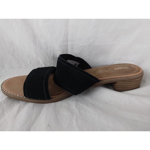 Toms Mariposa Sandals Black Suede Slip On 2 Strap Slide Shoes Womens Size 9 - Picture 4 of 9